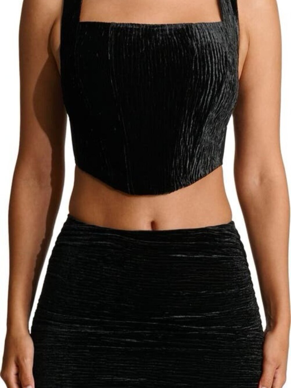 Naked Wardrobe Black Velvet Corset Crop Top - XL